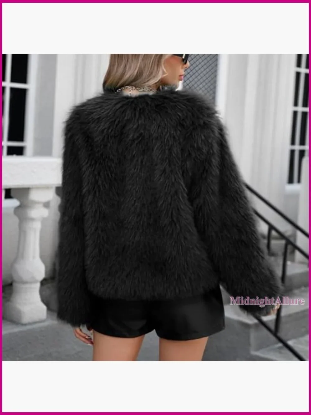 Cropped Faux Fur Jacket with Pockets, Long Sleeve, Winter Coat